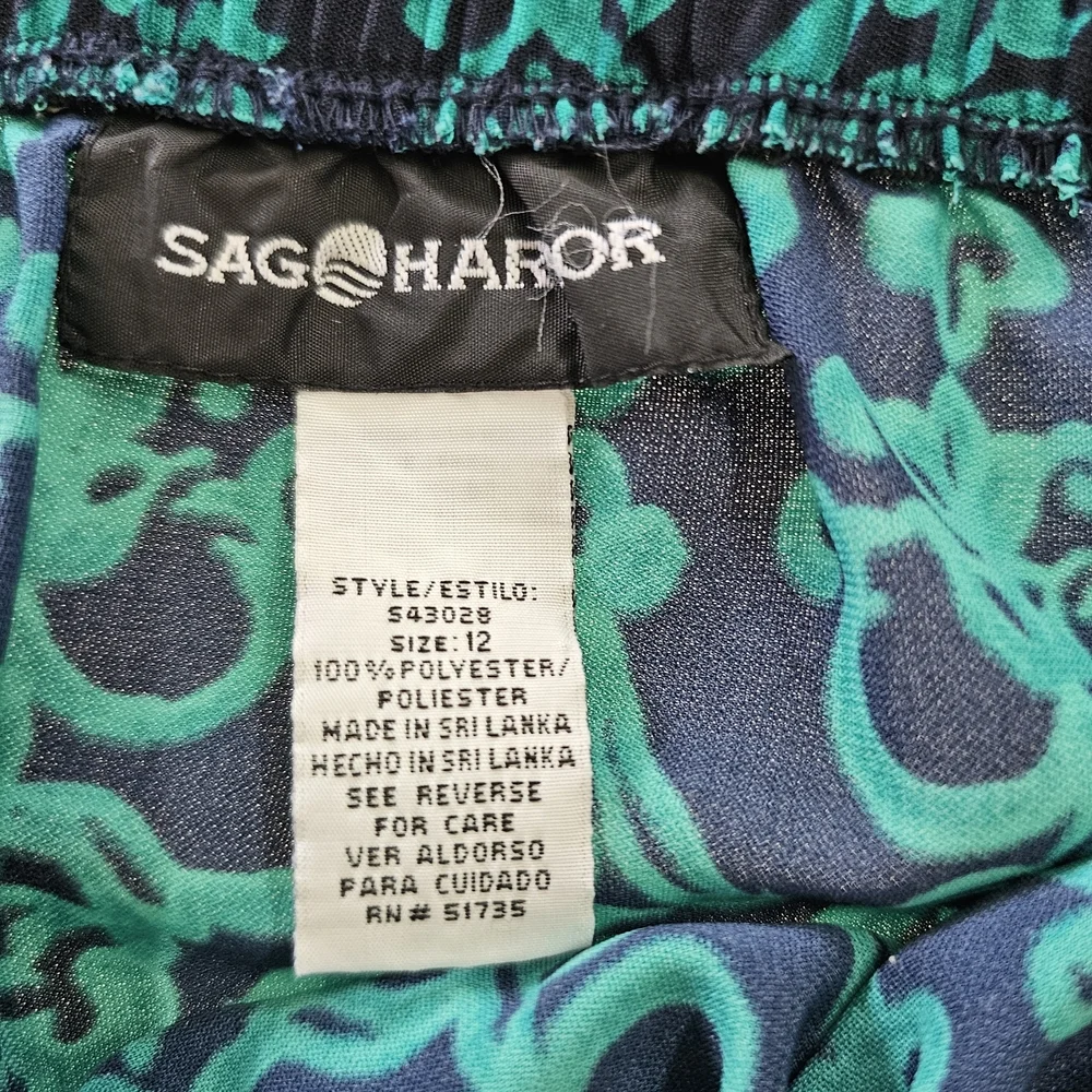 Sag Haror Boho Y2K Woman's Maxi Skirt Vintage Floral Black Teal Size 12 Modest
